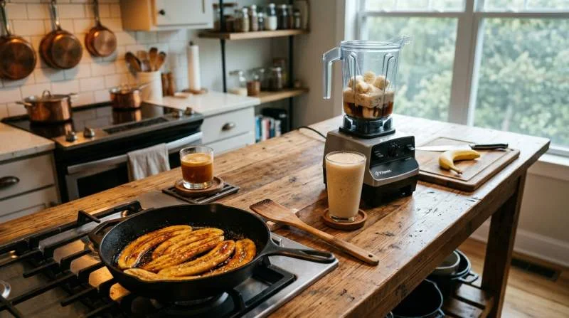 Rostad banan och rå banan för två sorters banana coffee