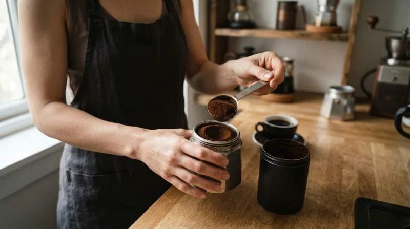 Finmalet Café Bustelo mörkrostat kaffe fylls i en mokabryggare för intensiv extraktion