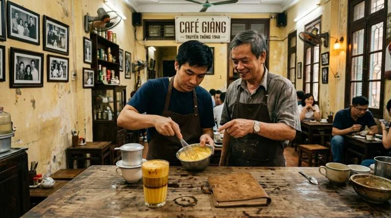 Familjen bakom Café Giang tillagar äggkaffe i Hanoi