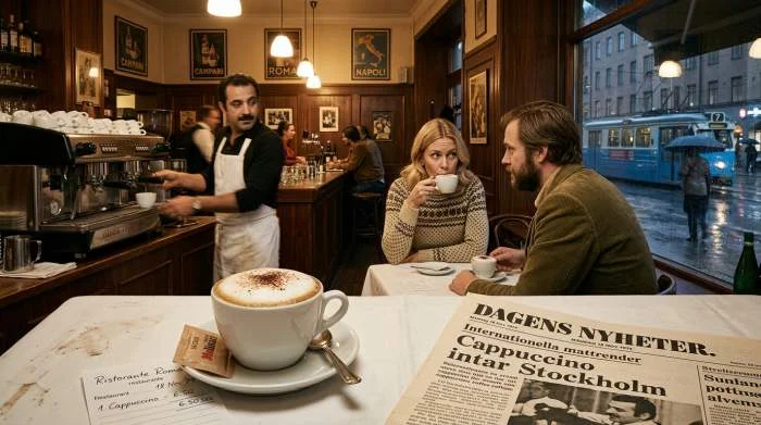 Cappuccino serveras i Stockholm