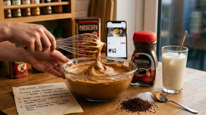 Nescafé snabbkaffe vispas till krämigt Dalgona-skum