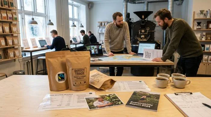 Direct Trade och Fairtrade-kaffe visas tillsammans i svenskt rosteri