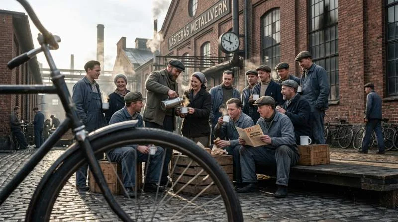 Svenska fabriksarbetare fikar tillsammans på 1930-talet