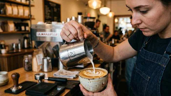 Mjölkström formar tulpan i espresso