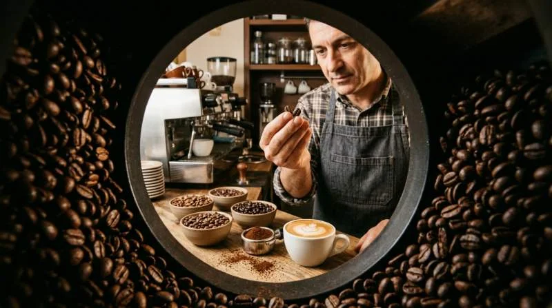 Mörkrostade kaffebönor som ger cappuccino dess karakteristiska smak