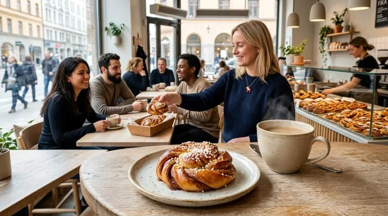 Svensk kanelbulle och kaffe i internationell miljö