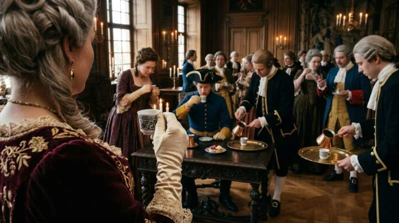 Svenska adelsmän imiterar Karl XII:s osmanska kaffeservering från Bender 1714