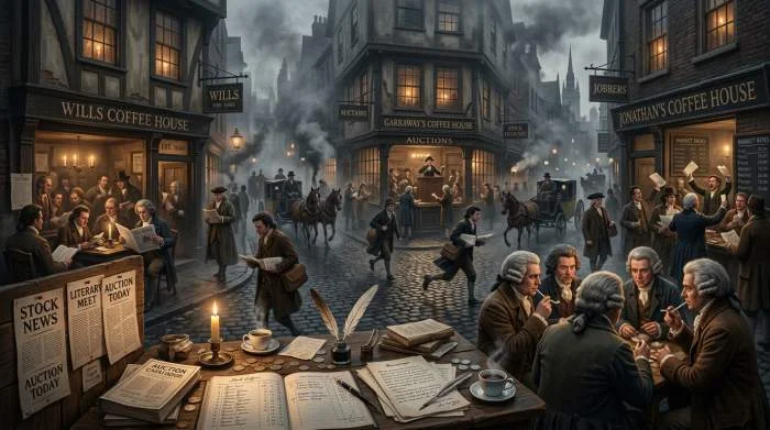 Garraways Jonathans och Wills Coffee House i 1700 talets London