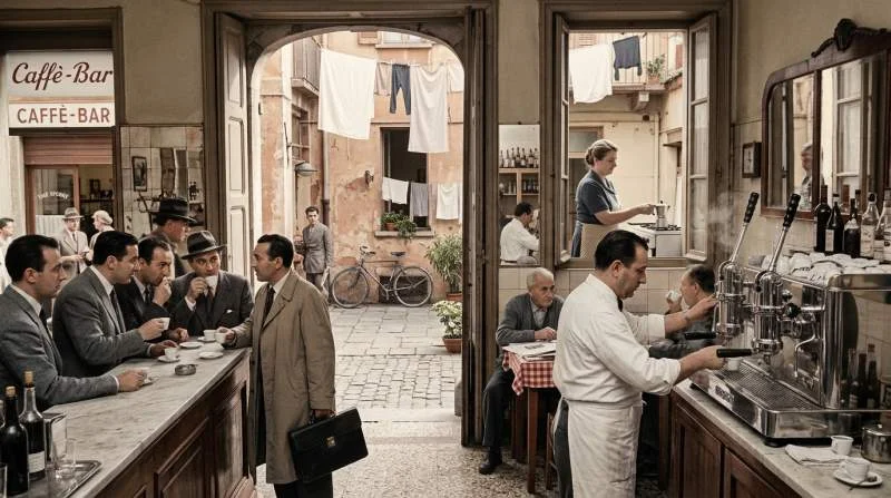 Espressobar och mokabryggare i italienskt vardagsliv