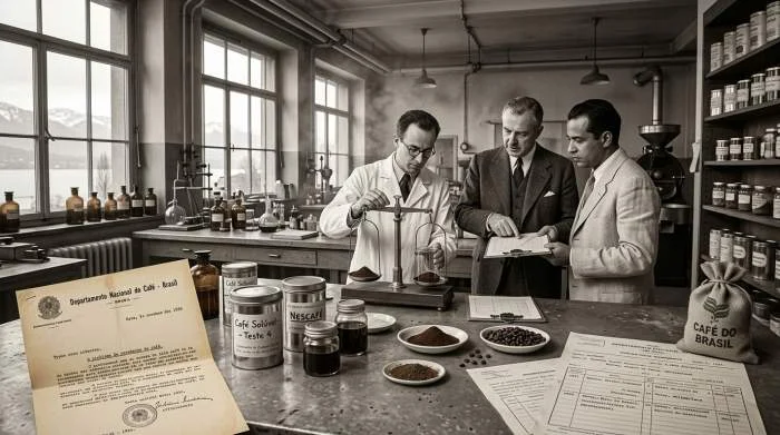 Kaffesäckar och prover på laboratoriebord