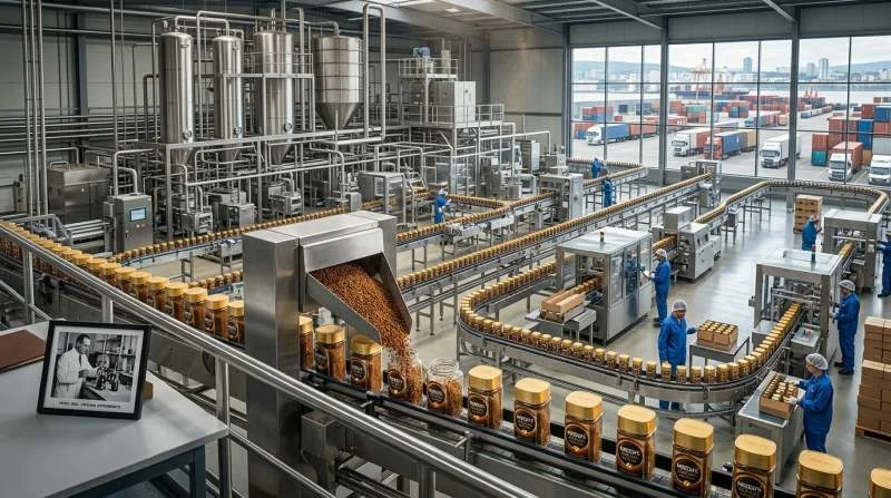 Modern fabrik producerar snabbkaffe för världsmarknaden