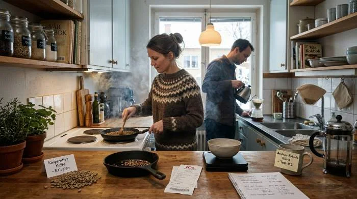 Svensk kaffedrickare rostade kooperativbönor hemma för lägre kostnad