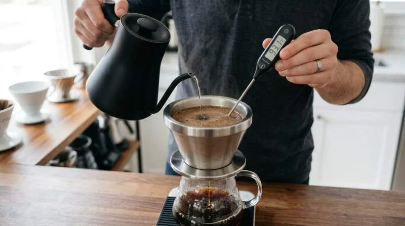 Pourover bryggs vid 93 grader med vakuumisolerad dripper