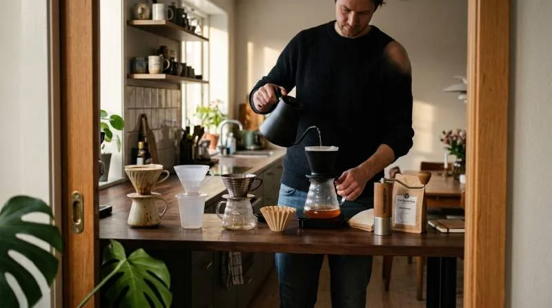 Kaffebryggare i keramik, plast och isolerad metall