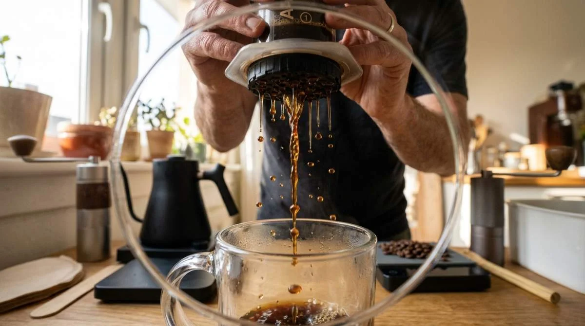 AeroPress pressar kaffe direkt ner i kopp