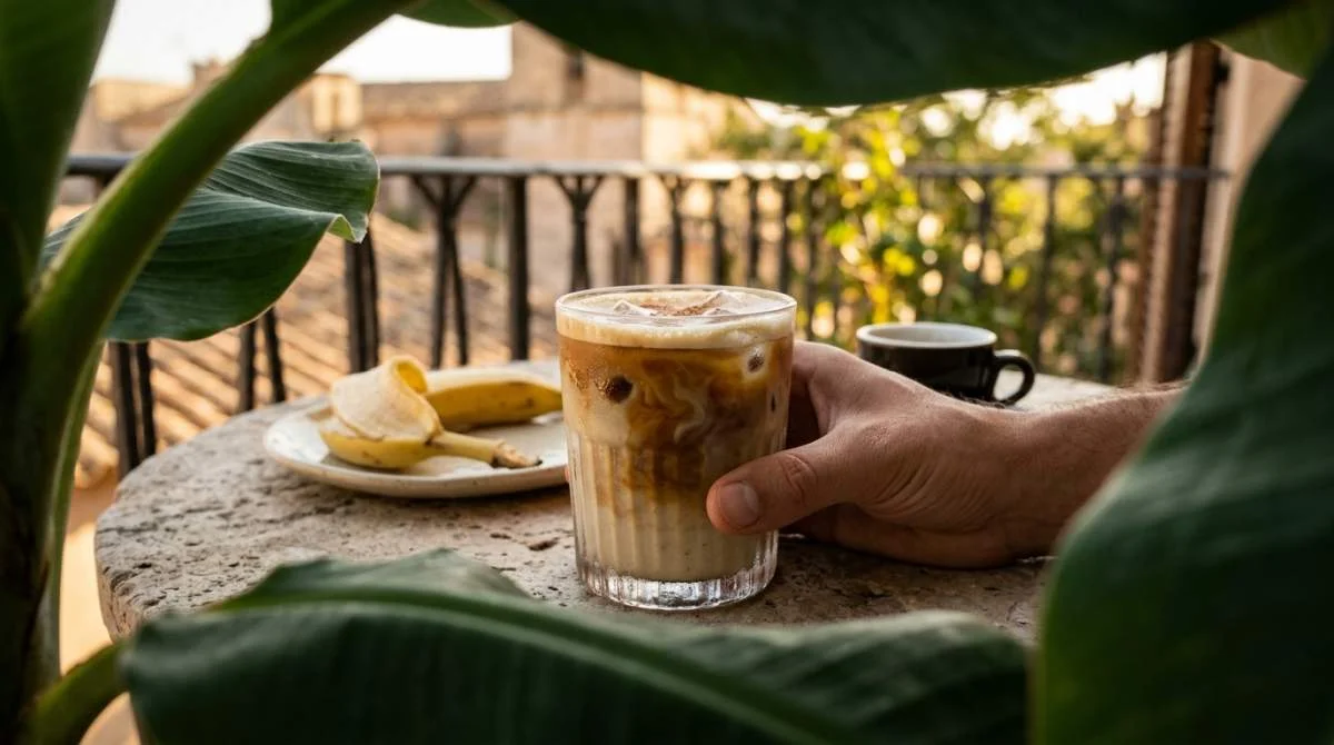 Kall banana coffee med espresso och krämig banan