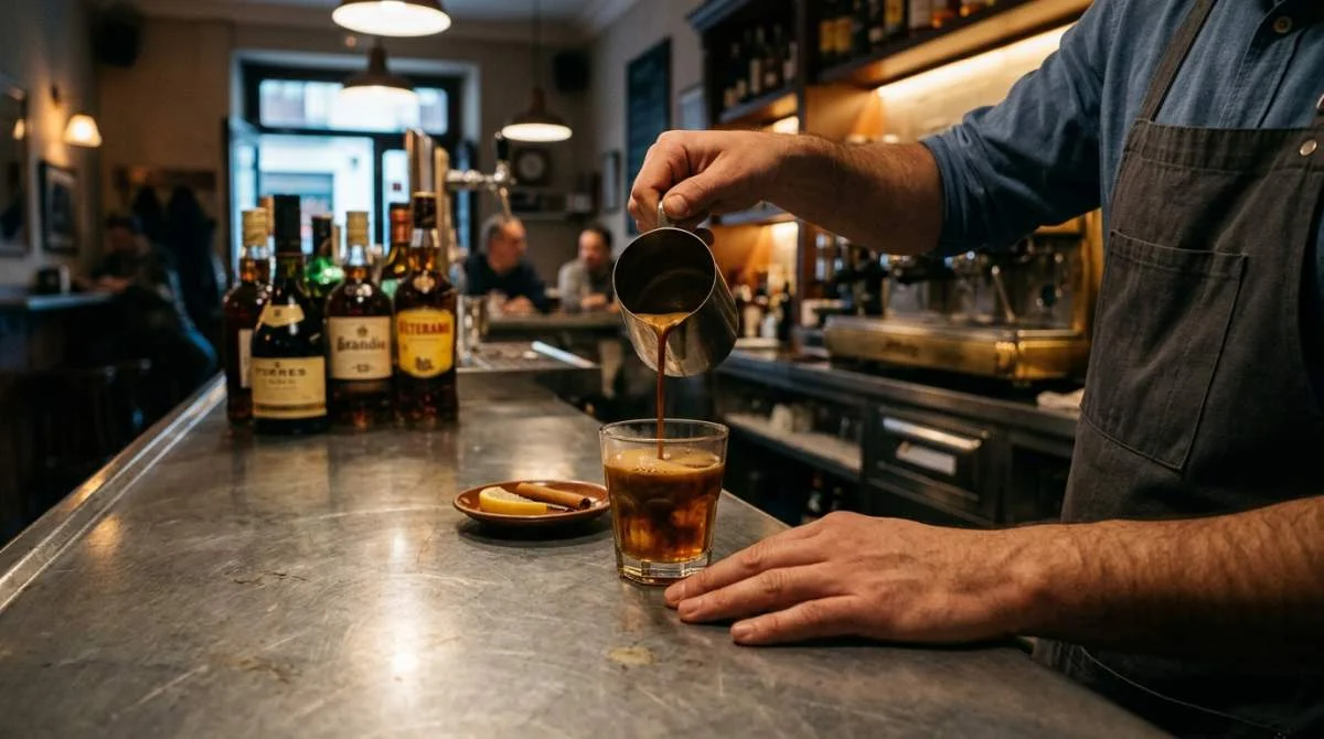 Espresso hälls i rom för spansk carajillo