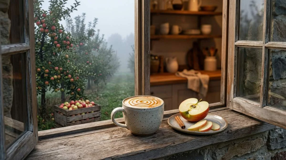 Caramel apple latte med färskt äpple och kanel