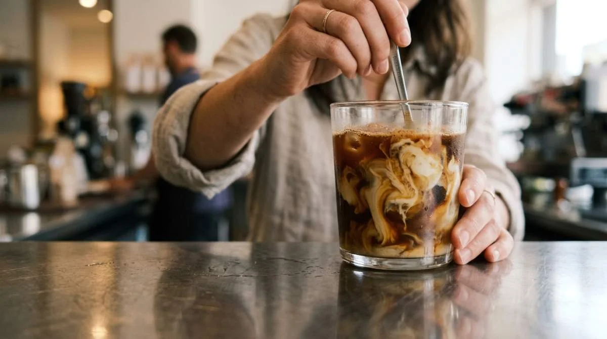 Kallbryggt kaffe blandas med grekisk yoghurt och kanel