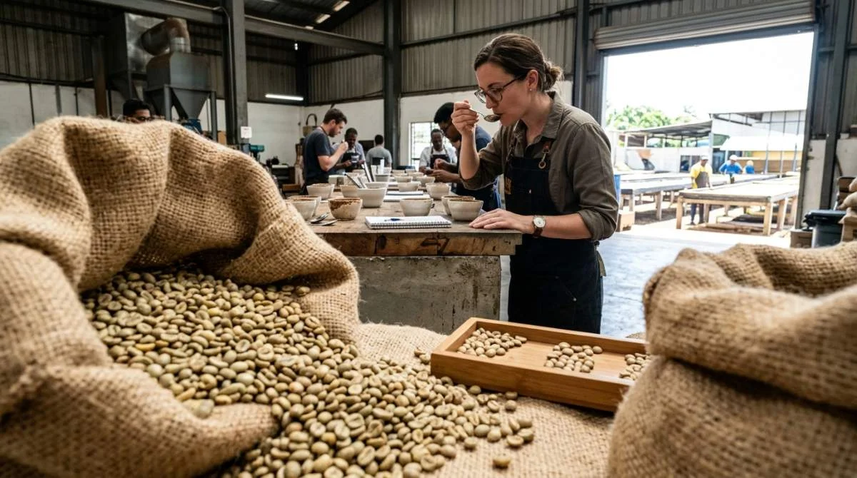 Fine Robusta-bönor utvärderas vid professionell kaffeprovning