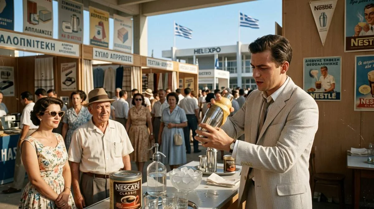 Frappé skakas på mässa i Grekland 1957