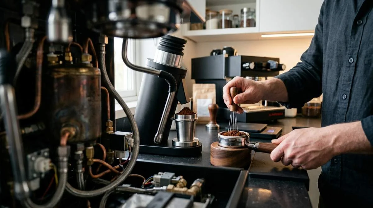 Hemmabarista fördelar nymalet kaffe med WDT-verktyg