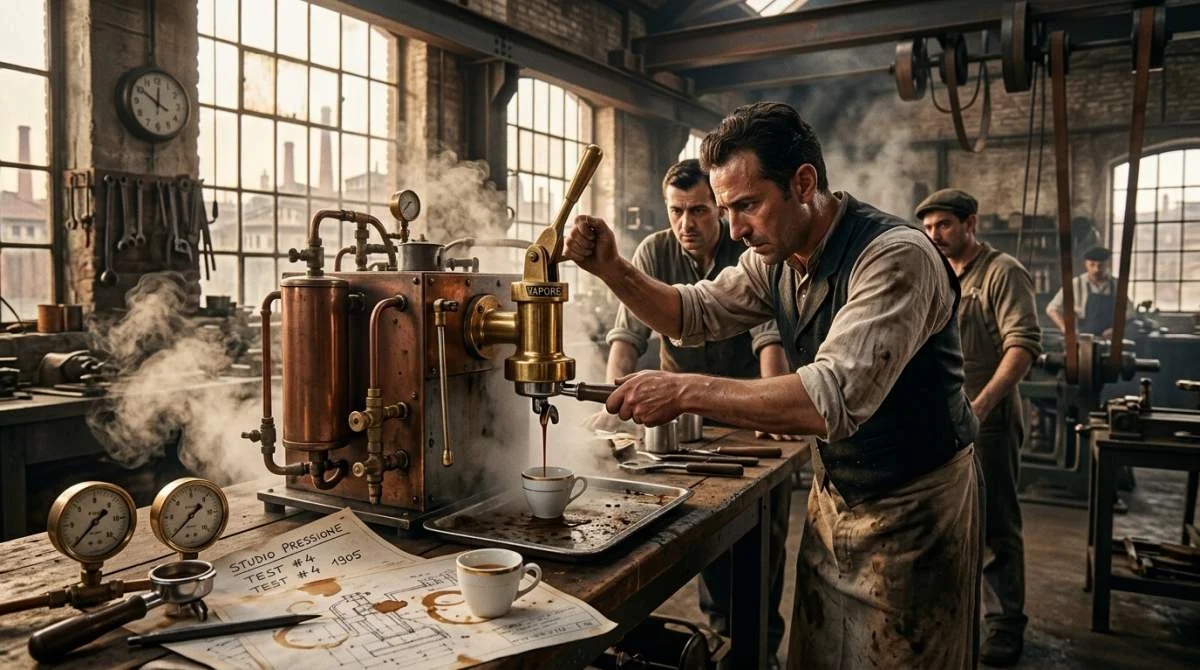 Tidiga italienska espressomaskiner i verkstad