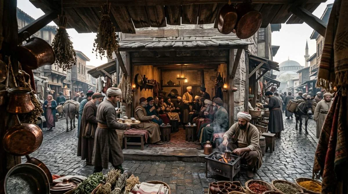 Tidigt kaffehus i Konstantinopel på 1400-talet