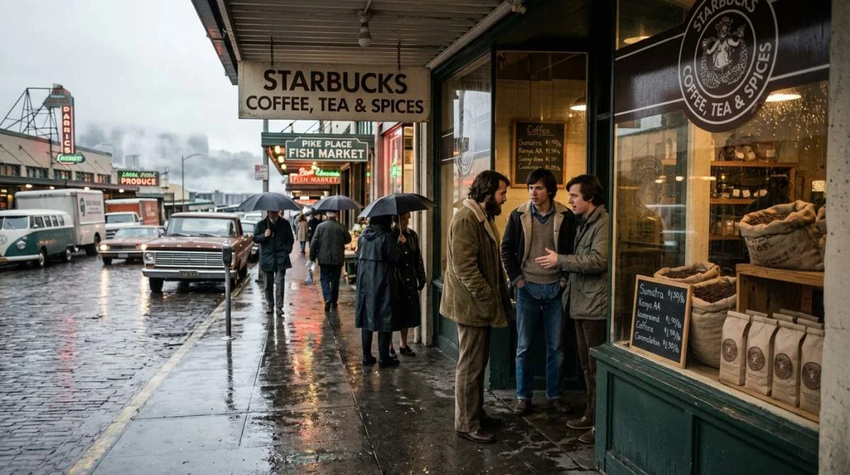 Starbucks ursprungliga butik på Pike Place Market i Seattle 1971