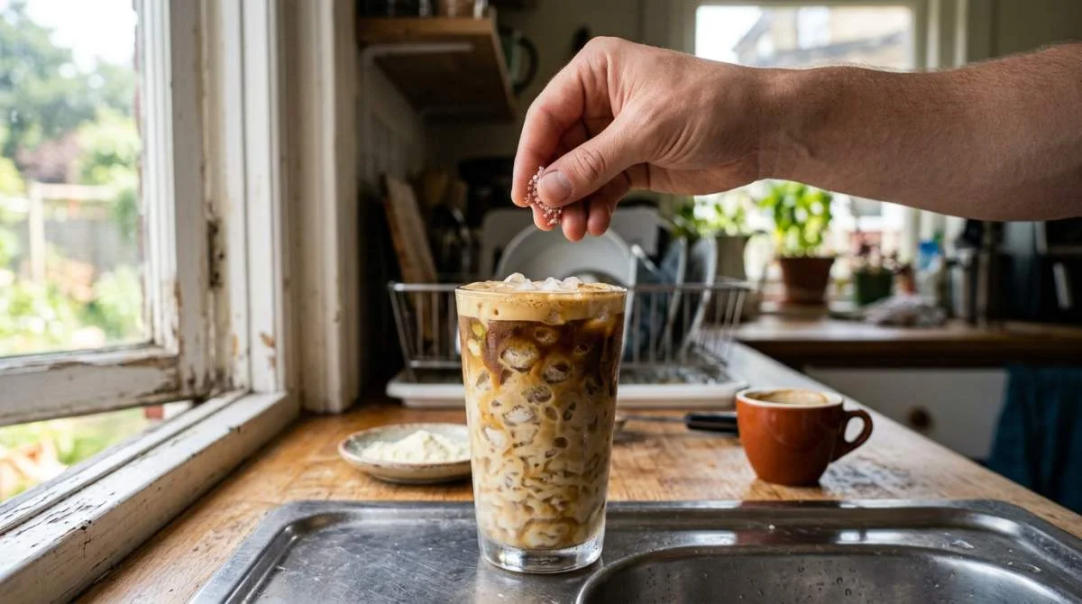 Iskaffe med espresso, vit choklad och havssalt