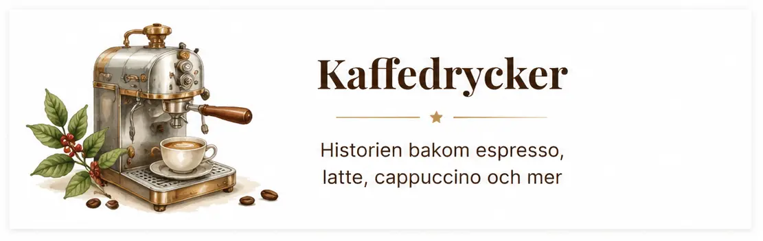 Vintage espressomaskin med en kopp kaffe och kaffebönor på vit bakgrund i klassisk akvarellstil.